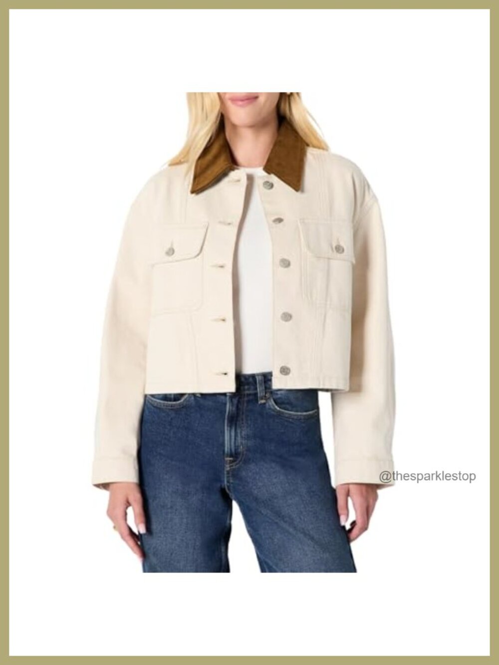 Oversized-Fit Cropped Heavyweight Denim Jacket with Contrast Corduroy Collar